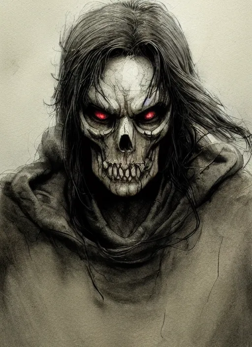 Image similar to portrait, The Grim Reaper, watercolor, dramatic lighting, cinematic, establishing shot, extremely high detail, foto realistic, cinematic lighting, pen and ink, intricate line drawings, by Yoshitaka Amano, Ruan Jia, Kentaro Miura, Artgerm, post processed, concept art, artstation, matte painting, style by eddie mendoza, raphael lacoste, alex ross