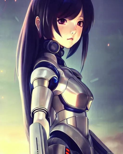 Image similar to portrait Anime Girl in mecha armor in night tokyo Sharp fine face pretty face, realistic shaded Perfect face, fine details. Anime. cyberpunk realistic shaded lighting by katsuhiro otomo ghost-in-the-shell, magali villeneuve, artgerm, rutkowski Jeremy Lipkin and Giuseppe Dangelico Pino and Michael Garmash and Rob Rey