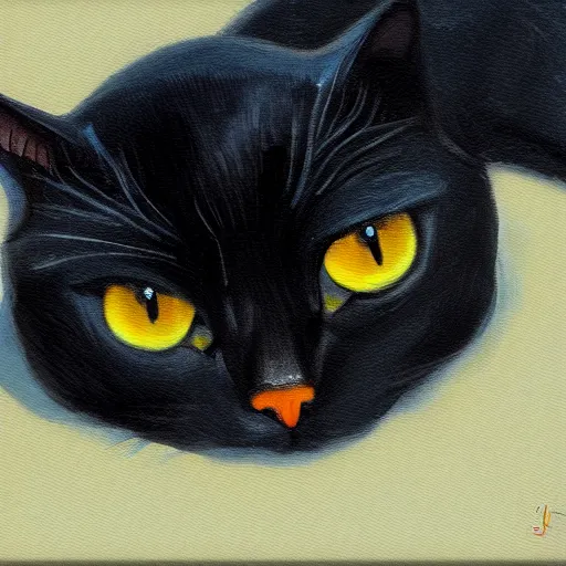 Image similar to very fat black cat hyperdetail painting