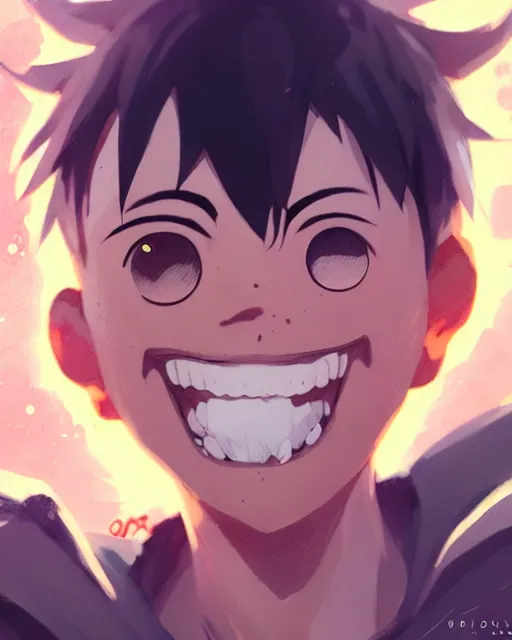 Image similar to friendly boy anime smiling, medium shot close up, details, sharp focus, illustration, by jordan grimmer and greg rutkowski, trending artstation, pixiv, digital art