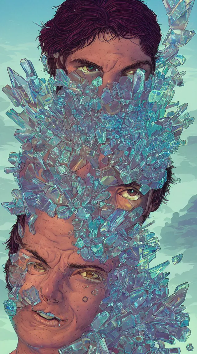 Image similar to Crystal boy by Dan Mumford and Jim Burns, boy with crystals growing in his face