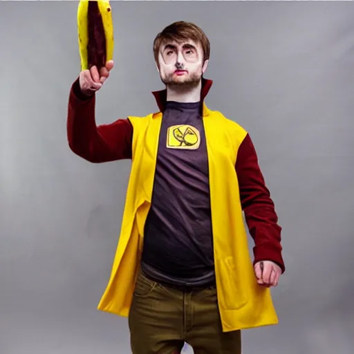 Prompt: banana costume, looking like daniel radcliffe, ultra details, photo realistic