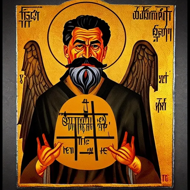 Prompt: stalin's eternal torment in hell abdulov in the style of orthodox icons