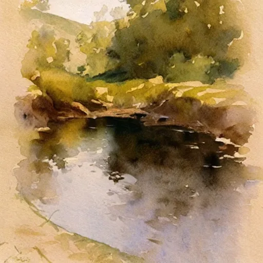 Prompt: watercolor lanscape by anders zorn