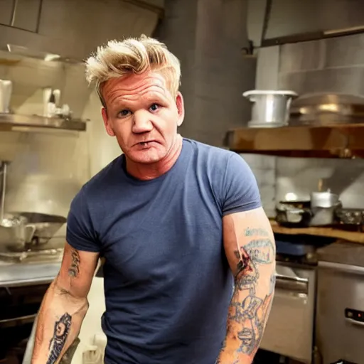 Image similar to gordon ramsay turned into a cooked leg of ham on a plate