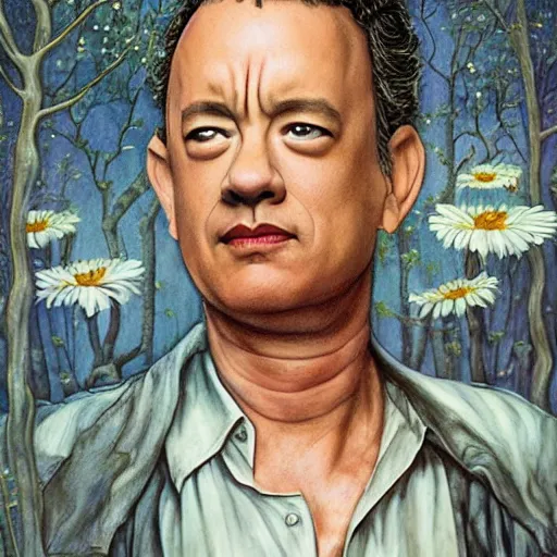 Image similar to Tom Hanks, artwork by Daniel Merriam,