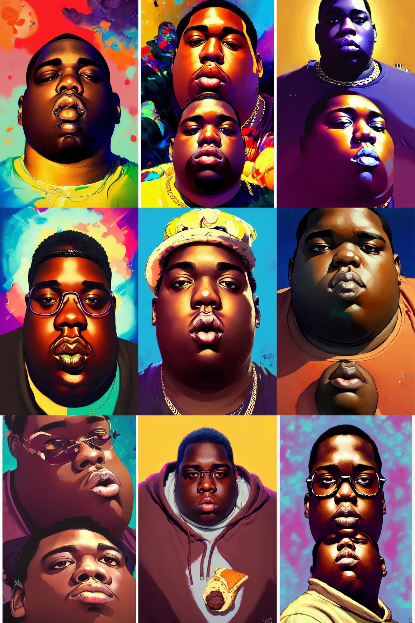 Prompt: the notorious b. i. g. as a pancake, anime, phycadelic, trippy, flattened, squashed, shaded lighting poster by magali villeneuve, jeremy lipkin and michael garmash, rob rey and kentaro miura style, trending on art station