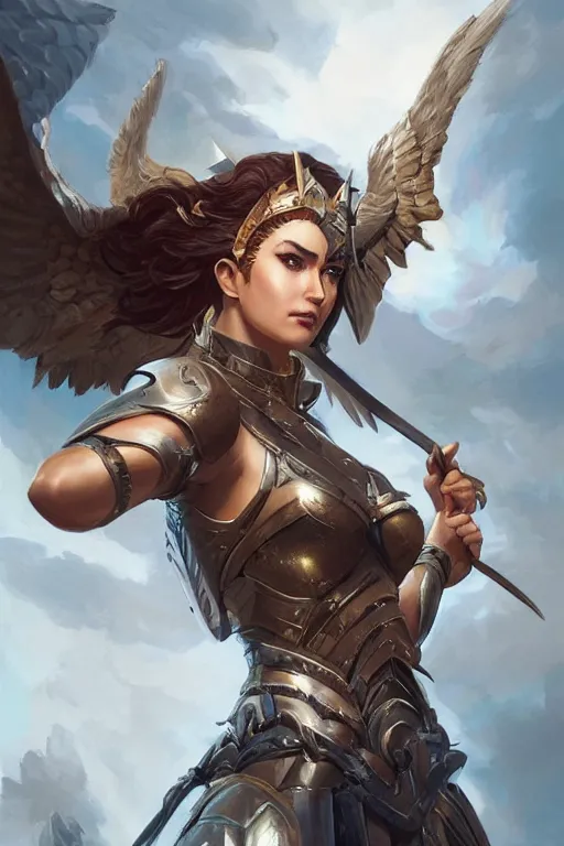 Image similar to amazon valkyrie athena, d & d, fantasy, portrait, highly detailed, headshot, digital painting, trending on artstation, concept art, sharp focus, illustration, art by artgerm and greg rutkowski and magali villeneuve