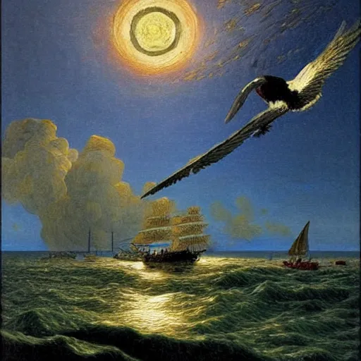 Prompt: an ultra detailed impasto oild painting maritime wildlife floating into space painted by caspar david friedrich
