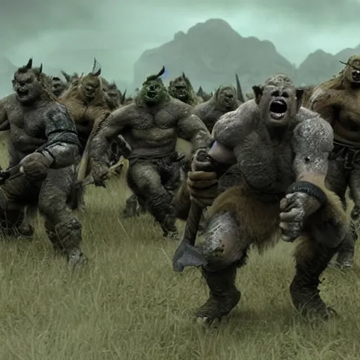 Prompt: an army of orcs on a battlefield, extremely realistic movie scene