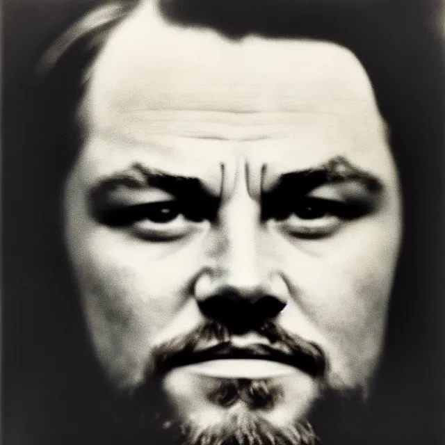 Prompt: a vintage photograph of Leonardo DiCaprio by Julia Margaret Cameron, portrait, 40mm lens, shallow depth of field, split lighting