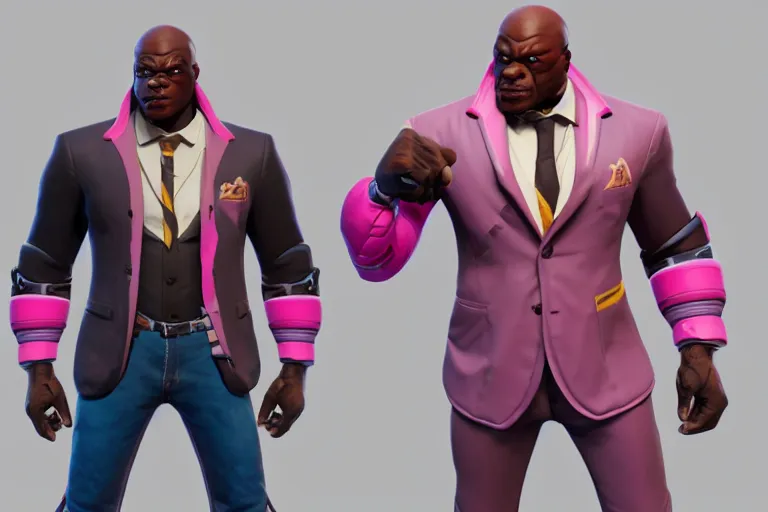 Image similar to doomfist, pink blazer, overwatch game, digital art, high detailed, unreal engine, artstation, 3 d render