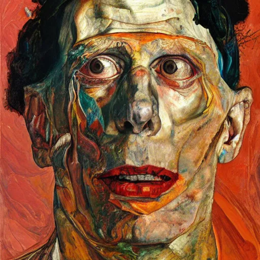 Image similar to high quality high detail expressionist painting of a man in agony by lucian freud and jenny saville and norman rockwell egon schiele and francis bacon, hd, anxiety, turquoise and orange