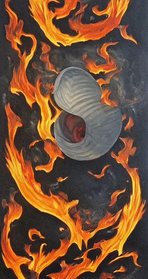 Prompt: escher oil painting of a fire cacomixtle, apocalyptic