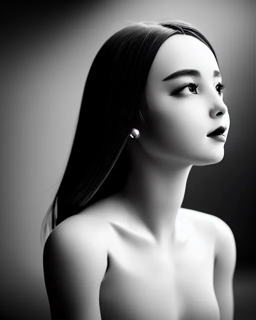 Image similar to black and white dreamy young beautiful female artificial intelligence, cinematic, rim light, bokeh, photo - realistic, elegant, high detail, 8 k, masterpiece, photo taken in 1 9 3 0