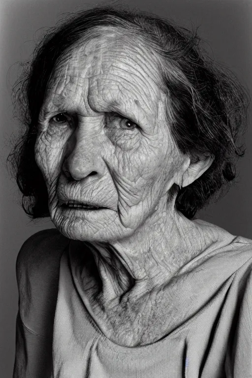 Image similar to closeup portrait of an old blind lady by Robert Mapplethorpe,