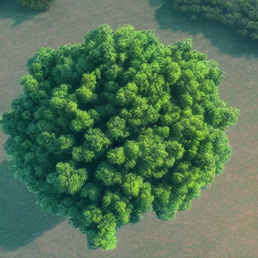 Image similar to A photorealistic aerial view of a magnificent tree made of pure energy, drone shot, 8k resolution, trending on artstation, unreal engine render, octane render.