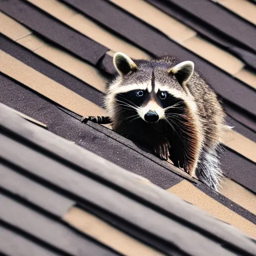 Image similar to raccoon on roof, morning light, backlit,