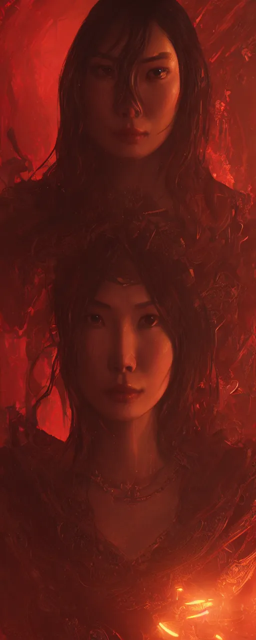 Image similar to portrait of gemma chan tavern bard, intricate face, sad expression, sweat, narrow dark streets with exotic dancers, vaporwave aesthetics, 8 k uhd, unreal engine, octane render in the artstyle of finnian macmanus, john park and greg rutkowski