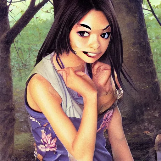 Image similar to anime mila kunis by by Hasui Kawase by Richard Schmid