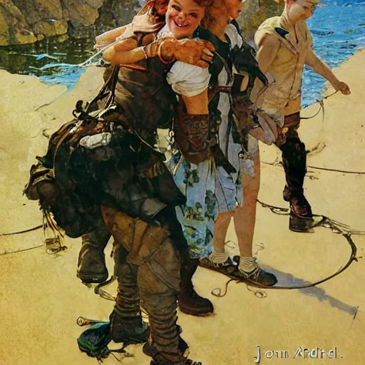 Image similar to happy female adventurer, by jon foster and norman rockwell.