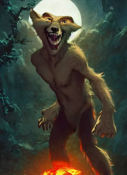 Prompt: poster for an animation film called the anthropomorphic werewolf woman, 8 k, hd, art by craig mullins