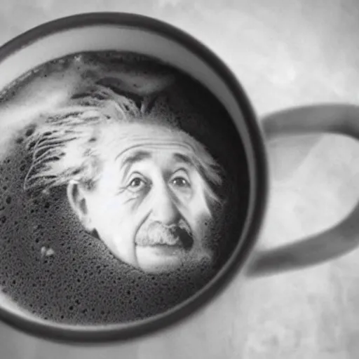 Prompt: Albert Einstein image in the froth of a cappuccino