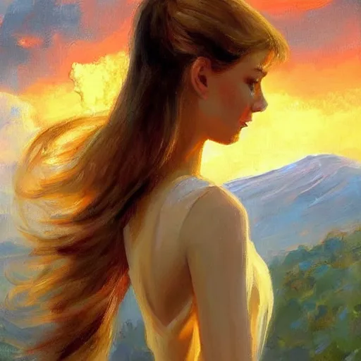 Image similar to painting volegov car blonde woman!!! erupting volcano!!!