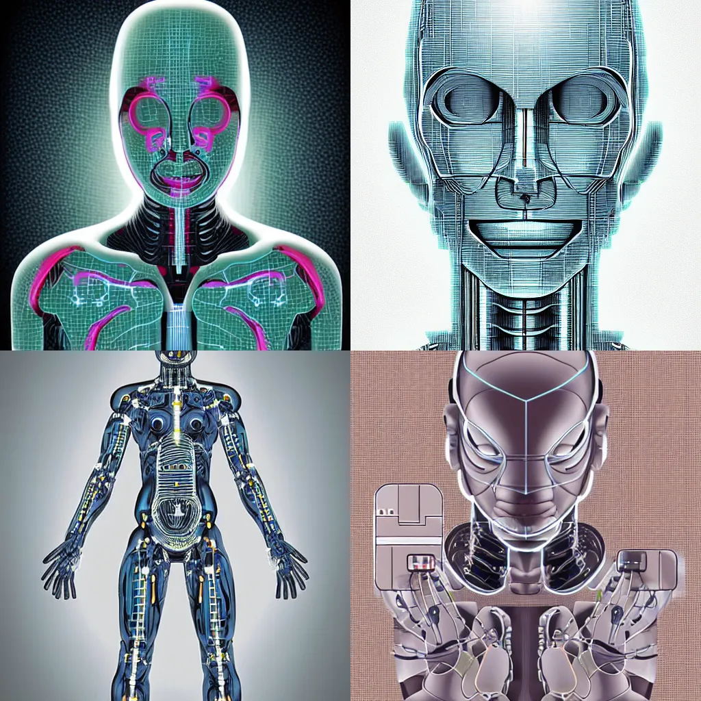Prompt: cybernetic man medical illustration