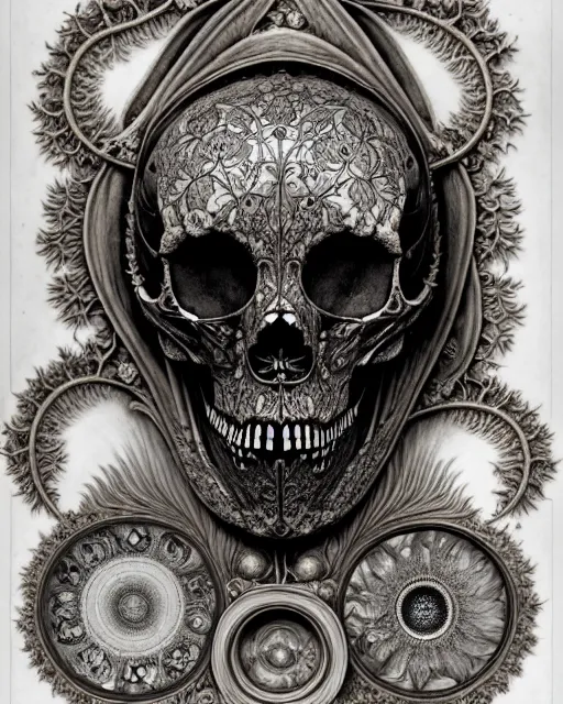 Image similar to art forms of nature by ernst haeckel, memento mori by arthur rackham, ornate antique porcelain beautiful skull mask, ultrasharp, photorealistic, hyperdetailed, octane render, polished, art nouveau, neo - gothic, gothic, intricate ornamental organic filigree, art nouveau botanicals, art forms of nature by ernst haeckel, horizontal symmetry, symbolist, visionary