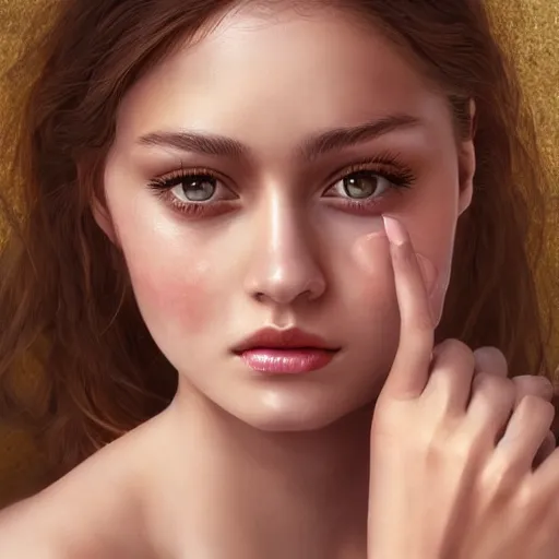 Image similar to a sad gorgeous female, photo, professionally retouched, soft lighting, wearing sundress, illuminated by moonlight, realistic, smooth face, tanned goddess, luscious lips, perfect eyes, wide angle, sharp focus on eyes, 8 k high definition, insanely detailed, intricate, elegant, art by artgerm and wlop