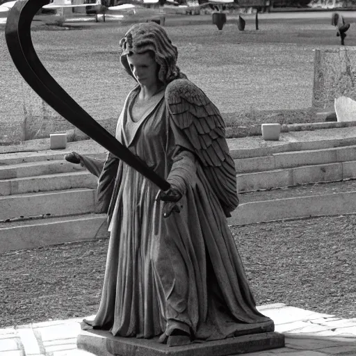 Image similar to A Weeping Angel from Doctor Who holding a giant scythe