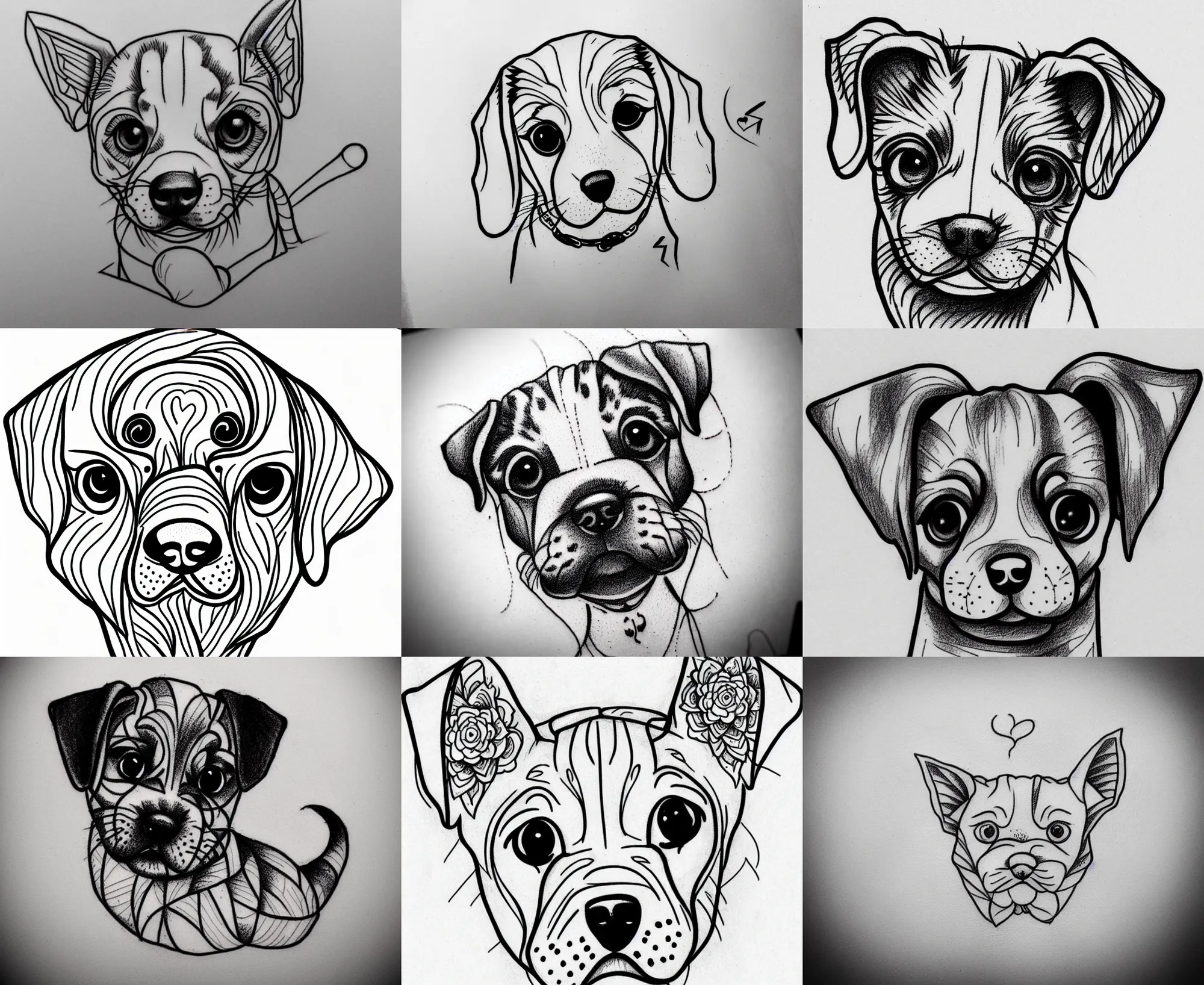 Image similar to Tattoo Design line sketch adorable lineart puppy, bolt lines very aesthetic