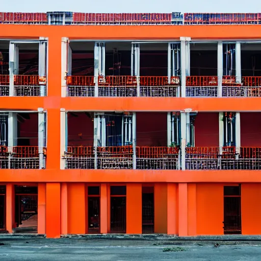 Image similar to Taiwan various bright orange factory buildings exterior, in the countryside of Taiwan