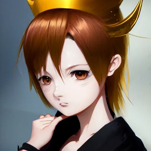 Prompt: portrait of anime pixie character with gold crown hair, manga cover, highly detailed, digital painting, artstation, concept art, sharp focus, illustration, strong brush stroke, anime, sharp edges, coherent, art by greg rutkowski, ilya kuvshinov, sharp focus, ghibli studio, art by ilya kuvshinov, rossdraws