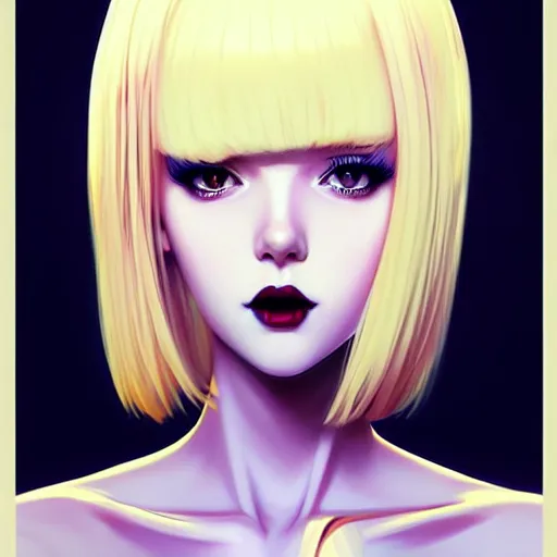 Image similar to a beautiful slim shy blonde goth girl ignores you, art by ilya kuvshinov and lois van baarle and ross tran and range murata and artgerm and andy warhol, norman rockwell, digital art, highly detailed, profile picture, intricate, sharp focus, mystical trending on artstation hq, deviantart, pinterest, unreal engine 5, 4 k uhd image