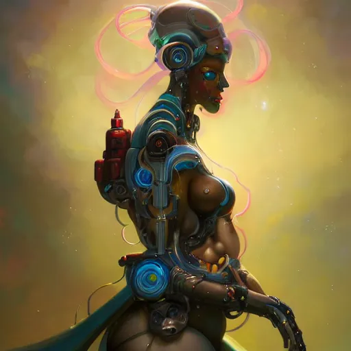 Prompt: portrait of a voluptuous beautiful cybernetic emanation, profile, by pete mohrbacher and artgerm and wlop, digital art, highly detailed, intricate, fantasy, mystical, Trending on Artstation HQ, deviantart, unreal engine, 4K UHD image