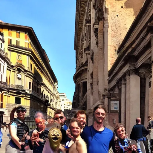Image similar to reptilian gods on holiday in rome