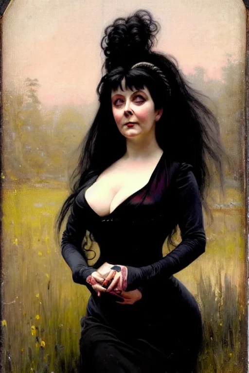 Image similar to ( ( ( ( ( ( ( ( ( ( ( victorian genre painting elvira mistress of the dark ) ) ) ) ) ) ) ) ) ) ) painted by solomon joseph solomon and richard schmid and jeremy lipking!!!!!!!!!!!!!!!!!!!!!!!!!!!!