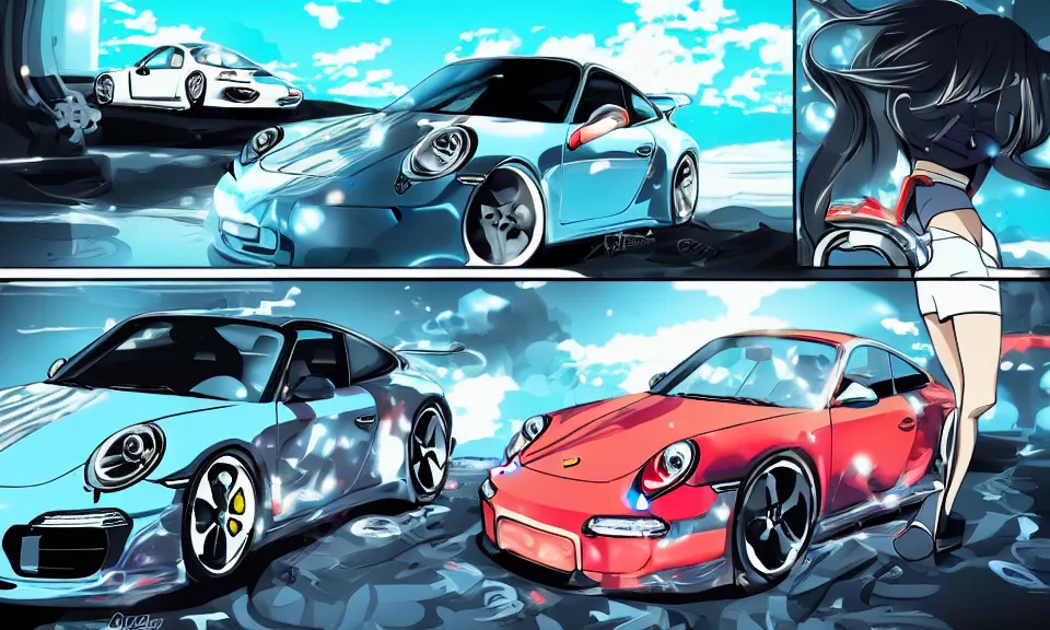 Image similar to a porsche 911, anime style