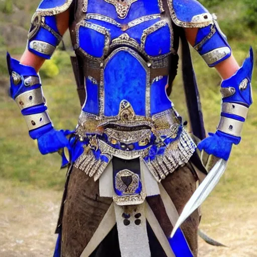 Prompt: beautiful warrior with lapis lazuli armour