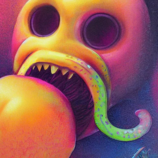 Image similar to a peach monster, colorful, digital art, fantasy, magic, chalk, trending on artstation, ultra detailed, professional illustration by basil gogos