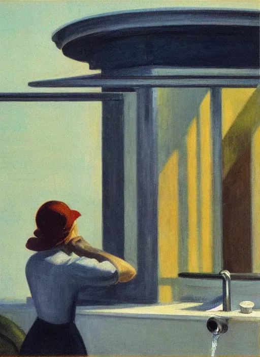 Image similar to water faucet dripping Edward Hopper, highly detailed