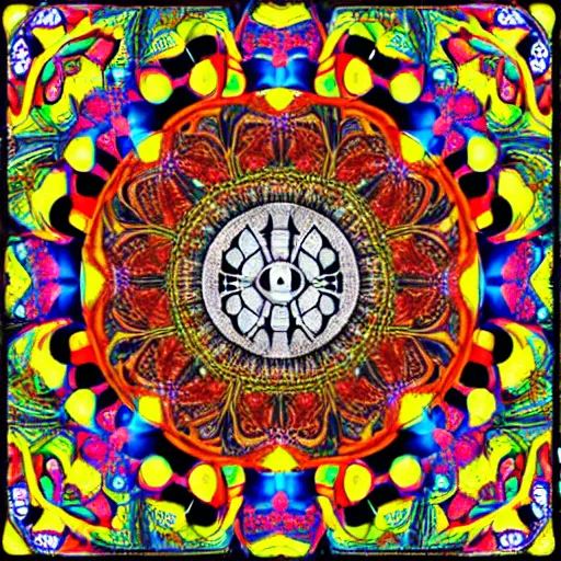 Prompt: A mandala of cats, hyper detailed, psychedelic