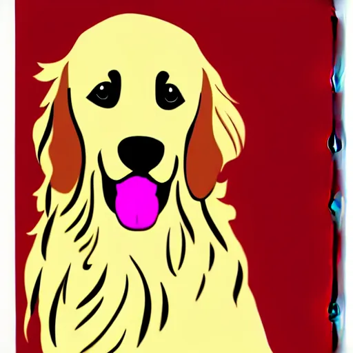 Image similar to golden retriever, cartoon, boho style, sharp lines - h 7 6 8