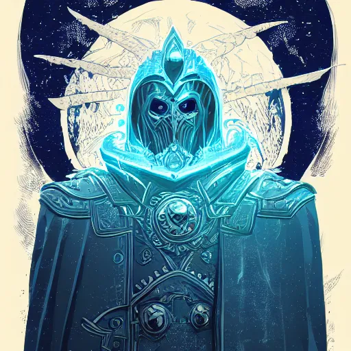 Image similar to A ultra detailed illustration of Arthas lich king, by victo ngai, trending on ArtStation,