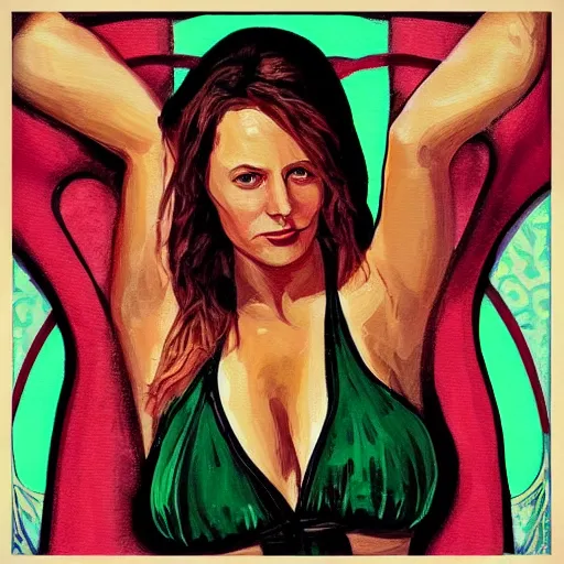 Image similar to “Elon musk in bikini oil painted in art Nouveau style”