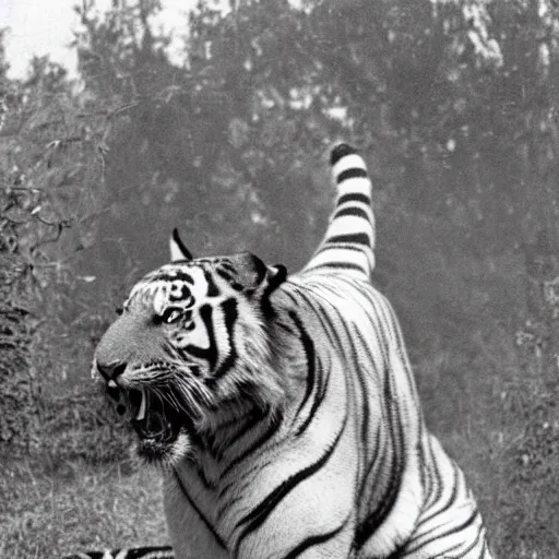 Image similar to an old photo of a tiger with a general's outfit