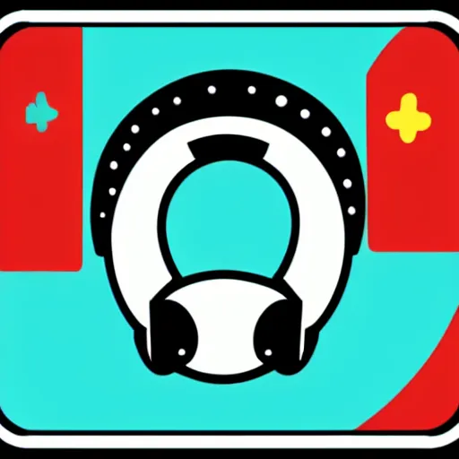 Prompt: svg sticker, centered, round-cropped, white-space-surrounding, SuperMario listening to headphones, flat colors, vector art