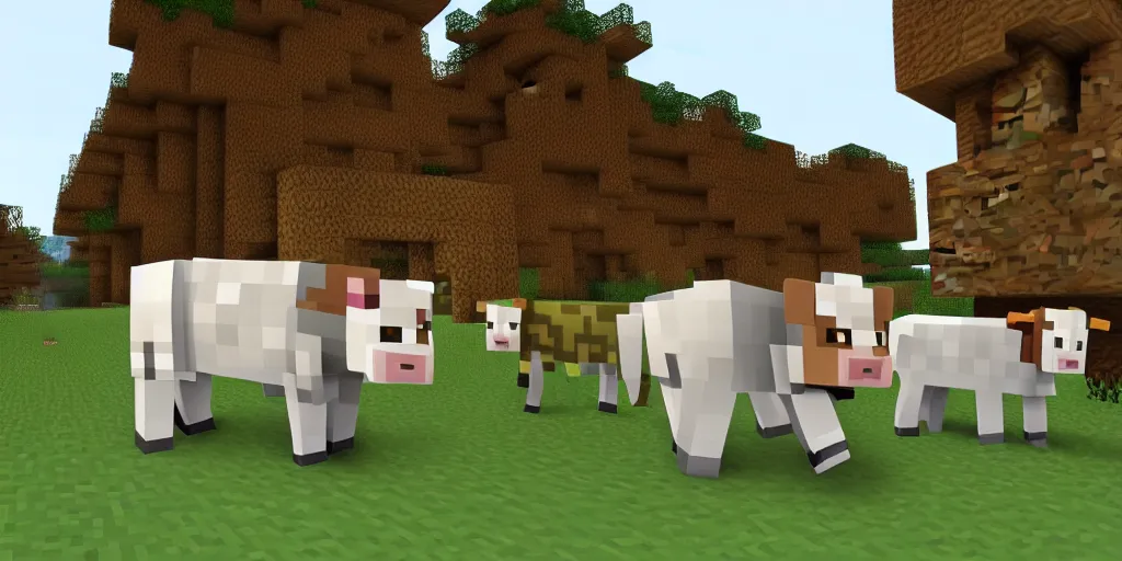 Prompt: Minecraft cows